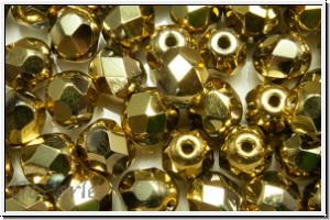 B�hm. Glasschliffperle, feuerpol., 6mm, crystal, trans., full brass, 25 Stk.