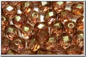 B�hm. Glasschliffperle, feuerpol., 6mm, crystal, trans., rose gold marbled, 25 Stk.