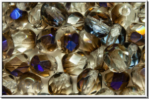 B�hm. Glasschliffperle, feuerpol., 6mm, crystal, trans., half volcano, 25 Stk.