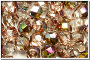 B�hm. Glasschliffperle, feuerpol., 6mm, crystal, trans., half rose gold, 25 Stk.