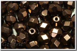 B�hm. Glasschliffperle, feuerpol., 6mm, bronze, dk., met., 25 Stk.