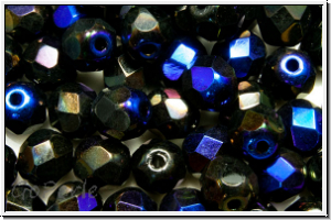 B�hm. Glasschliffperle, feuerpol., 6mm, black, op., half azuro, 25 Stk.