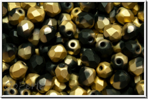 B�hm. Glasschliffperle, feuerpol., 4mm, black, op., half brass, matte, 50 Stk.