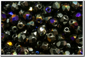 B�hm. Glasschliffperle, feuerpol., 4mm, black, op., half volcano, 50 Stk.