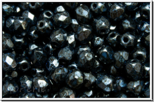 B�hm. Glasschliffperle, feuerpol., 4mm, blue, dk., met., antique, 50 Stk.
