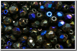 B�hm. Glasschliffperle, feuerpol., 4mm, black, op., half azuro, 50 Stk.