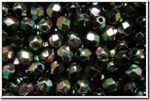 B�hm. Glasschliffperle, feuerpol., 4mm, black, op., half copper luster, 50 Stk.