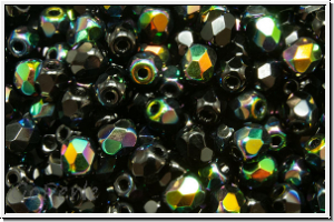 B�hm. Glasschliffperle, feuerpol., 4mm, black, op., venus luster, 50 Stk.