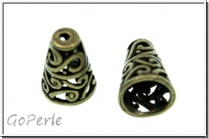 Perlenkappe (-cone) "Ranke", 17x13mm, antikmessingfb., Tibetsilber, 1 Stk.