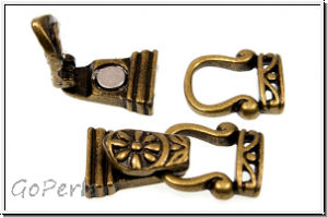 Fold over clasp "Sonnenrad", 28x13mm, antikmessingfb., Messing, 1 Stk.