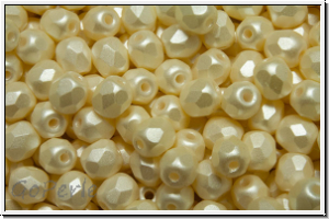 B�hm. Glasschliffperle, feuerpol., 4mm, white, alabaster, lt. cream pearl pastel, 50 Stk.