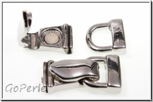 Fold over clasp "glatt", 26x13mm, antiksilberfb., Messing, 1 Stk.