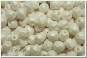 B�hm. Glasschliffperle, feuerpol., 4mm, white, alabaster, white pastel, matte, 50 Stk.