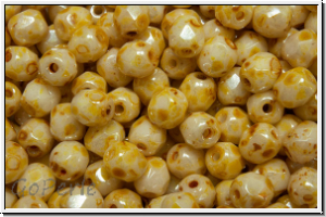 B�hm. Glasschliffperle, feuerpol., 4mm, white, op., honey picasso, 50 Stk.
