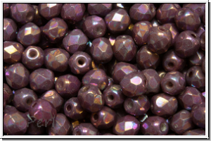 B�hm. Glasschliffperle, feuerpol., 4mm, white, op., purple iris., 50 Stk.