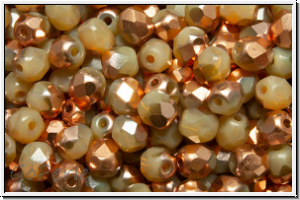 B�hm. Glasschliffperle, feuerpol., 4mm, sand, opal, half capri gold, 50 Stk.