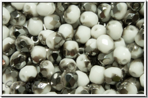 B�hm. Glasschliffperle, feuerpol., 4mm, white, op., half chrome, 50 Stk.