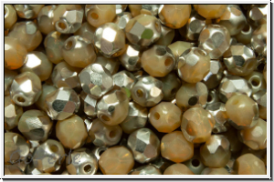 B�hm. Glasschliffperle, feuerpol., 4mm, sand, opal, half silver, 50 Stk.