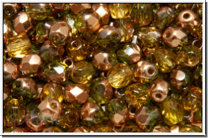B�hm. Glasschliffperle, feuerpol., 4mm, lime, lt., trans., half capri gold, 50 Stk.