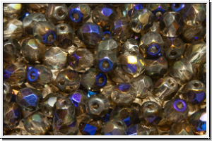 B�hm. Glasschliffperle, feuerpol., 4mm, white, alabaster, platinum pearl frosted, 50 Stk.