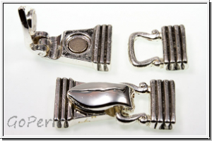 Fold over clasp "Streifen", 31x14mm, silberfb., Messing, 1 Stk.