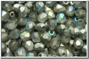 B�hm. Glasschliffperle, feuerpol., 4mm, crystal, trans., silver AB, matte, 50 Stk.