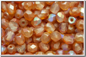 B�hm. Glasschliffperle, feuerpol., 4mm, crystal, trans., orange AB, matte, 50 Stk.