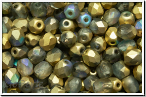 B�hm. Glasschliffperle, feuerpol., 4mm, crystal, trans., golden AB, matte, 50 Stk.