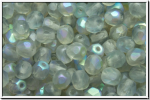 B�hm. Glasschliffperle, feuerpol., 4mm, crystal, trans., blue AB, matte, 50 Stk.