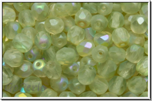 B�hm. Glasschliffperle, feuerpol., 4mm, crystal, trans., green AB, matte, 50 Stk.