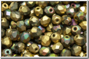 B�hm. Glasschliffperle, feuerpol., 4mm, crystal, trans., california green, matte, 50 Stk.