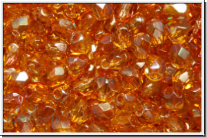 B�hm. Glasschliffperle, feuerpol., 4mm, gold, lt., trans., copper luster, 50 Stk.