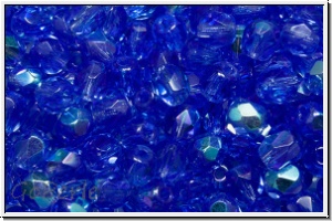 B�hm. Glasschliffperle, feuerpol., 4mm, blue, trans., AB, 50 Stk.
