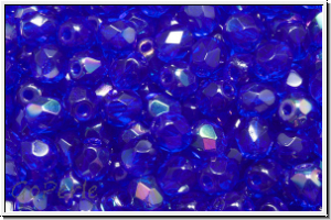 B�hm. Glasschliffperle, feuerpol., 4mm, cobalt, dk., trans., half amezit, 50 Stk.