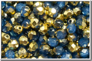 B�hm. Glasschliffperle, feuerpol., 4mm, sapphire, opal, half brass, 50 Stk.