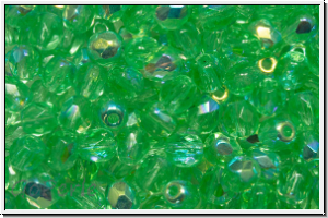 B�hm. Glasschliffperle, feuerpol., 4mm, mint, lt., trans., rainbow, 50 Stk.