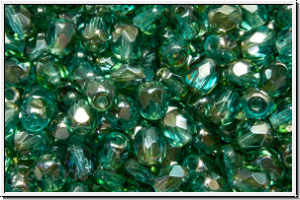 B�hm. Glasschliffperle, feuerpol., 4mm, aqua, med., trans., half celsian, 50 Stk.