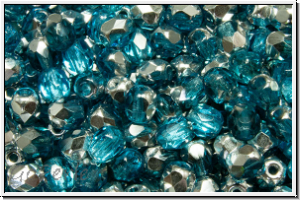 B�hm. Glasschliffperle, feuerpol., 4mm, aqua, med., trans., half silver, 50 Stk.
