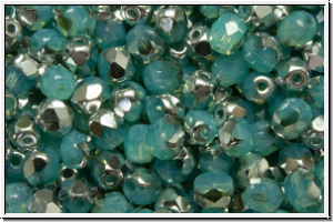 B�hm. Glasschliffperle, feuerpol., 4mm, aqua, lt., opal, half silver, 50 Stk.