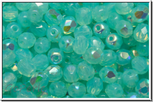 B�hm. Glasschliffperle, feuerpol., 4mm, aqua, lt., opal, rainbow, 50 Stk.