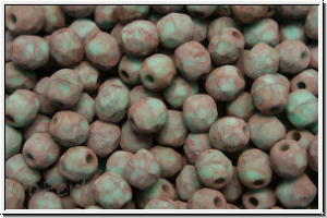B�hm. Glasschliffperle, feuerpol., 4mm, turquoise, op., lila marbled, matte, 50 Stk.