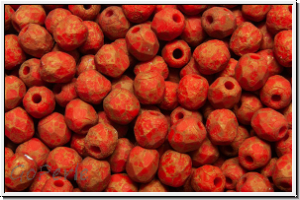 B�hm. Glasschliffperle, feuerpol., 4mm, red, op., lila marbled, matte, 50 Stk.