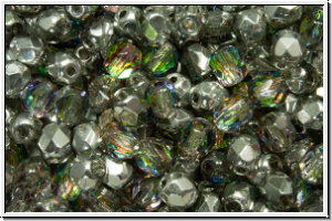 B�hm. Glasschliffperle, feuerpol., 4mm, crystal, trans., half vitrail silver, 50 Stk.