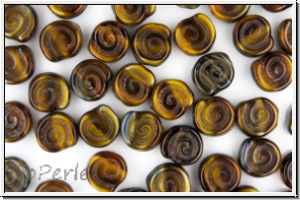 B�hm. Glasperle, Schnecke, 8x4mm, brown, opaque, marmoriert, 10 Stk.