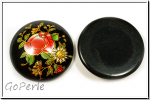 Cabochon "Rose", 25mm, black, printed, Resin, 1 Stk.