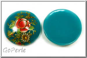 Cabochon "Rose", 25mm, persian turquoise, printed, Resin, 1 Stk.