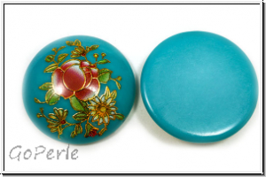 Cabochon "Rose", 25mm, turquoise, printed, Resin, 1 Stk.