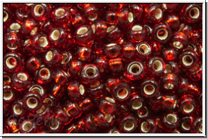 RR-11-0011d, MIYUKI Rocailles, 11/0, ruby, dk., trans., silver-ld., 10g