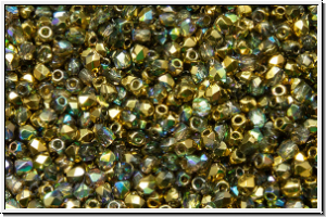 B�hm. Glasschliffperle, feuerpol., 2mm, crystal, trans., golden AB, 50 Stk.