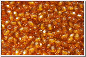 B�hm. Glasschliffperle, feuerpol., 2,5mm, topaz, dkst., trans., 50 Stk.